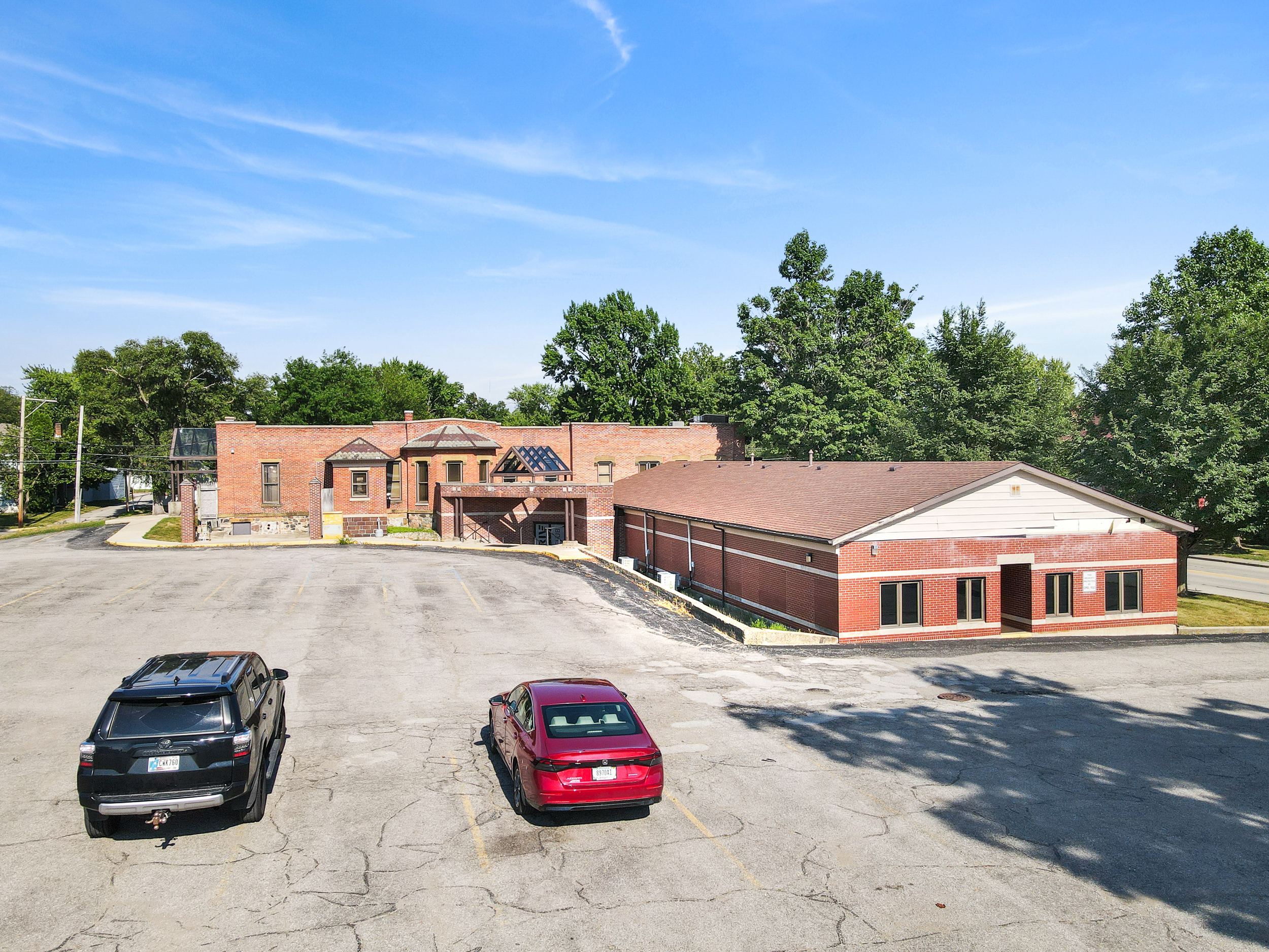 Building and parking lot aerial view