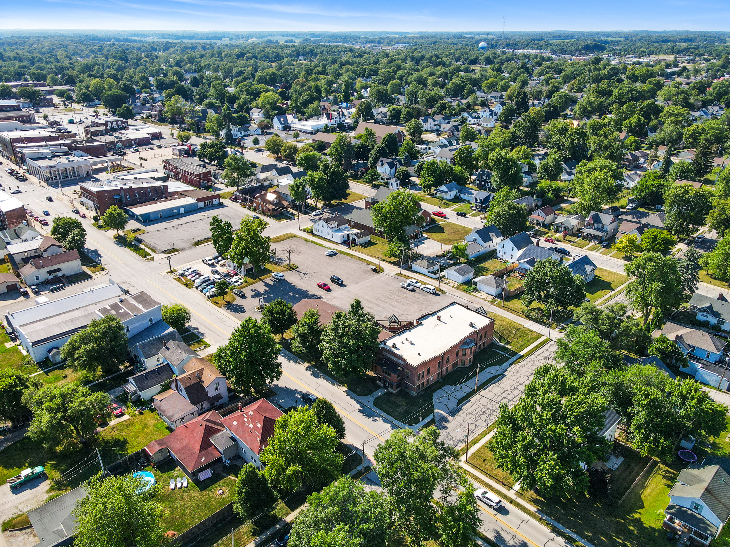 Aerial view of Linvill Center and surrounding area